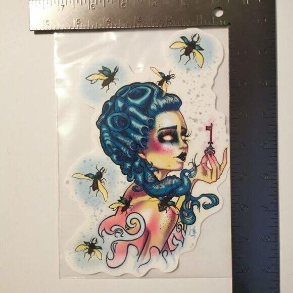 Temp Tattoo Victorian Ghoul Girl with Bugs and Key, Zombie Temporary Tattoo Skin - Picture 9 of 9